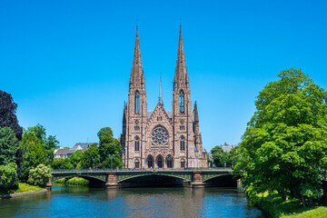 Fototapeta na wymiar Cityscape of Strasbourg and the Reformed Church Saint Paul. France, Europe