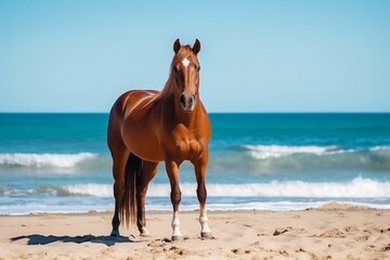 Majestic Horse with Ocean View at the Beach. Generative AI