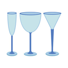 Dishes. A set of glass, cocktail, champagne, wineglass.