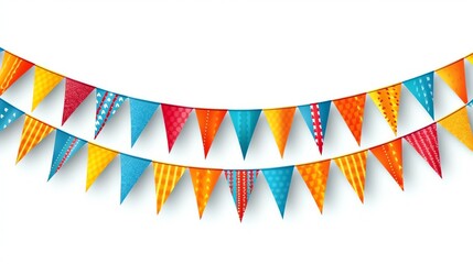 Obraz premium Carnival garland with flags isolated on white background, illustration for product presentation template, copy space wallpaper. Ai generative