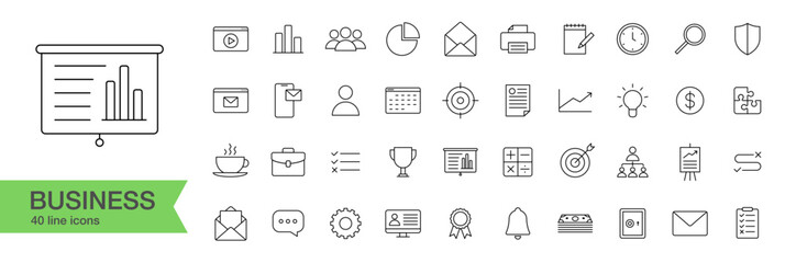 Business line icon set. 40 Isolated signs. Vector illustration related to business process.