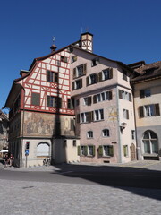 Fototapeta na wymiar Old mansion in STEIN am RHEIN town in Switzerland - vertical