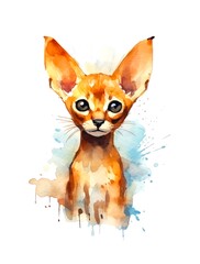 Obraz premium Cute Oriental kitten on white background, cartoon watercolor illustration. Generative AI.