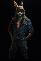 Fototapeta na wymiar Rabbit with glasses and a jacket. Digital art. Generative AI.