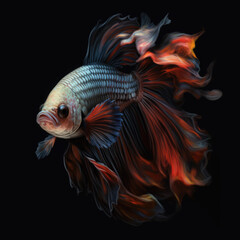 Fototapeta premium Siamese fighting fish on a black background. Digital art. Generative AI.