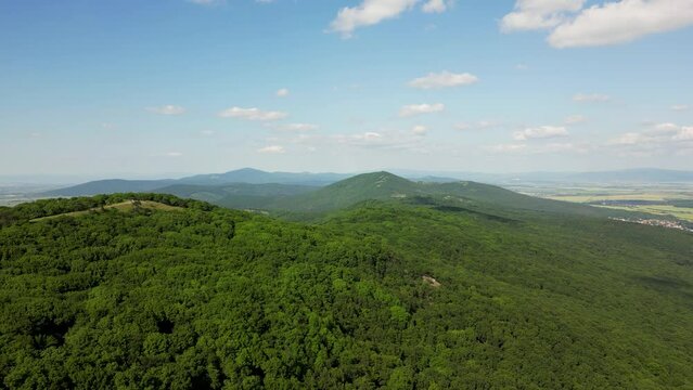 Landscape view of the forests covering the Zobor Mountain, sunny day, 4k