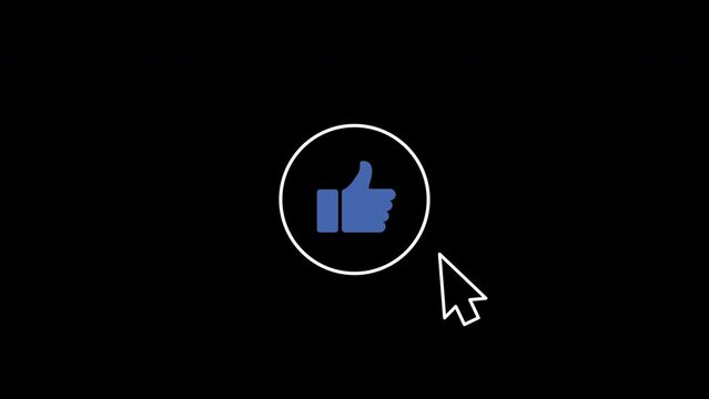 Like thumb icon animation with mouse cursor click and accent. Isolated on black background.