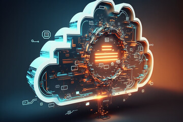 This 3D illustration masterfully captures the cloud computing, transformative in the digital realm. Technological prowess and interconnectedness with cloud computing. Generative AI.
