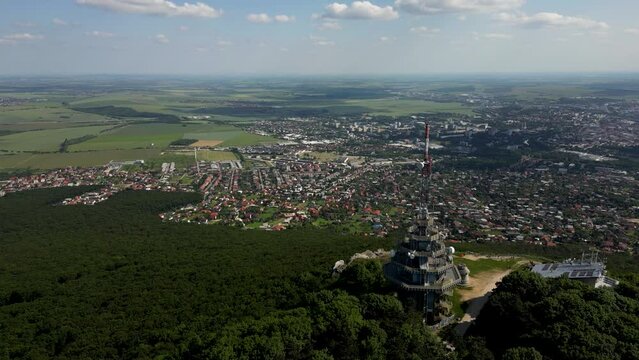 Cityscape view of Nitra and the radio tower on top of Zobor Mountain, Slovakia