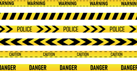 Creative Police line black and yellow stripe border. Police, Warning, Under Construction, Do not cross, stop, Danger vector collection. - obrazy, fototapety, plakaty