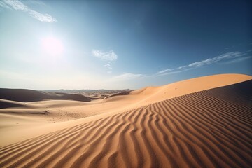 Fototapeta na wymiar Vast open desert under a clear sky, cinematic. Generative AI