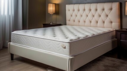 A white spring mattress with a flat surface in bedroom - generative AI