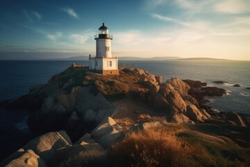 Fototapeta na wymiar Historic lighthouse at cliff's edge. Generative AI