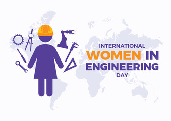 International Women in Engineering Day vector illustration. Woman engineer symbol. Female engineer graphic design element. Engineering icon set vector. June 23. Important day