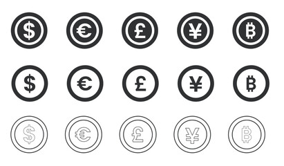 set of currency line icons. Contains icons investment, exchange rate flat icon vector