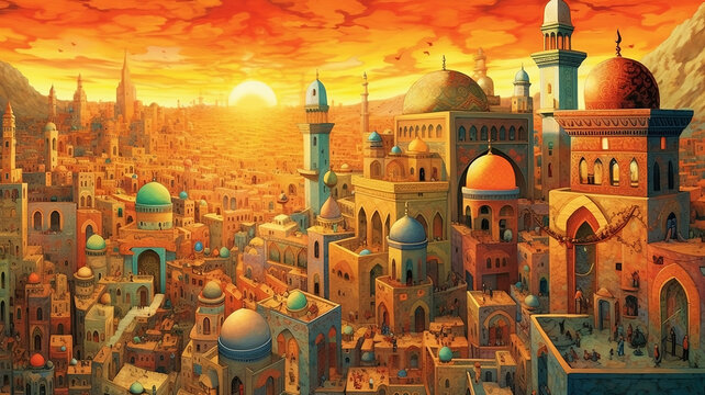 Fantasy city, Oriental Woman, One Thousand and One Nights, from the Middle East