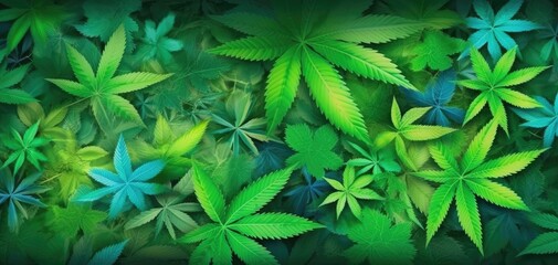 Naklejka na ściany i meble Beautiful background green cannabis leaves. Alternative herb medicine. Generative AI