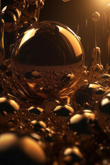 Abstract vertical golden background, golden balls. AI generative.