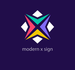 Obraz premium Modern cross direction sign logo design. Unique design color transitions. Unique geometric x logo template. vector