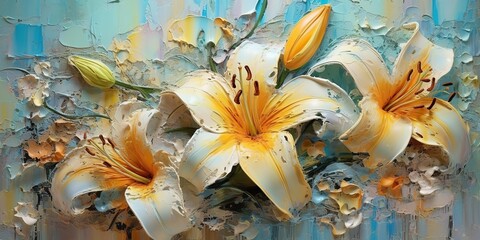 Fototapeta na wymiar AI Generated. AI Generative. Beautiful botanic lily flower oil paint illustration. Aesthetics floral inspirational tenderness illustration. Graphic Art