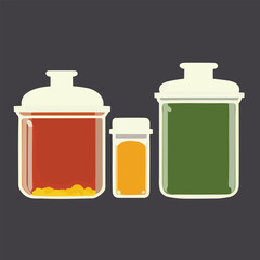 Vector set of glass food storage. Reusable food containers