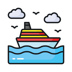 Motor yacht vector design, boat for sea traveling icon, luxury ship for trip or party in the ocean