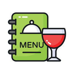 Menu card with a glass of drink showing concept icon of hotel menu card in trendy style