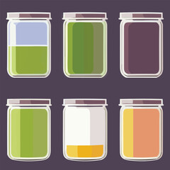 Vector set of glass food storage. Reusable food containers