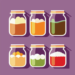 Vector set of glass food storage. Reusable food containers