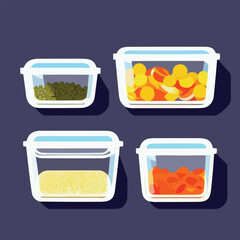 Vector set of glass food storage. Reusable food containers