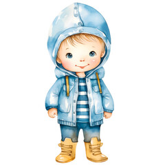 Baby boy watercolor clipart, isolated, transparent background, created with Generative AI technology