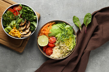 Concept of lunch, paper bowl with food