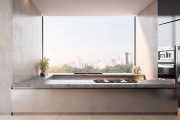 interior island cabinet furniture domestic luxury design 3d new light sink wood bright. Generative AI.