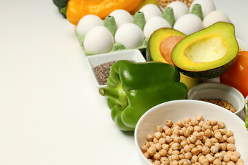 Concept of grocery, composition with different food