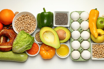 Concept of grocery, composition with different food