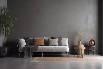 interior background indoor decor sofa house render apartment living furniture room. Generative AI.