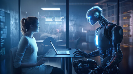 An artificial intelligence (AI) chatbot interacting with a user, demonstrating natural language processing and intelligent responses Generative AI