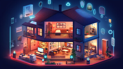 An illustration of a smart home with interconnected devices, showcasing the convenience and automation brought by the Internet of Things (IoT) Generative AI