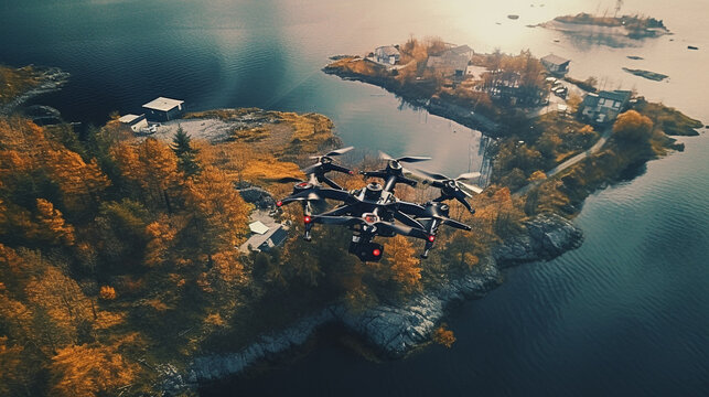 A drone capturing stunning aerial footage, showcasing the capabilities of aerial imaging and the potential for various applications Generative AI