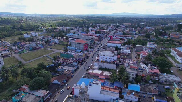 Kushalnagara town and Madikeri road, Kodagu, Karnataka, India. shot on 2023 feb