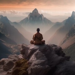 a man meditate on a mountain