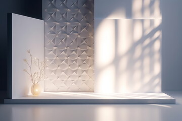Beautiful light background mock-up for presentation with decorative white panels and decorate with hidden lighting. AI generated, Generative AI