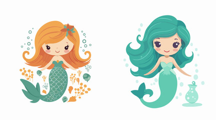 mermaid cartoon sticker print vector art