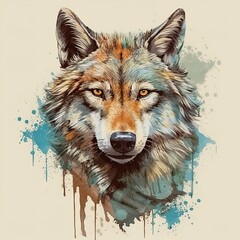 Wolf illustration for a print on clothes. Generative AI