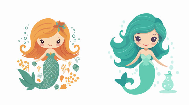 mermaid cartoon sticker print vector art