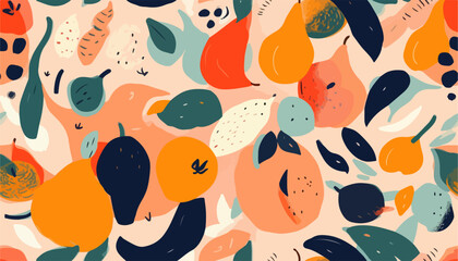 Hand drawn abstract artistic cute fruit pattern. Collage playful contemporary print. Fashionable template for design