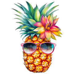 Pineapple watercolor clipart, isolated, transparent background, created with Generative AI technology