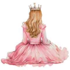 Princess watercolor clipart, isolated, transparent background, created with Generative AI technology
