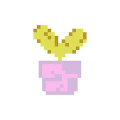 Potted plant in pixel art style. Vector illustration.