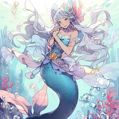 Obraz na płótnie Canvas 可愛らしい人魚姫の全身| Generative AI